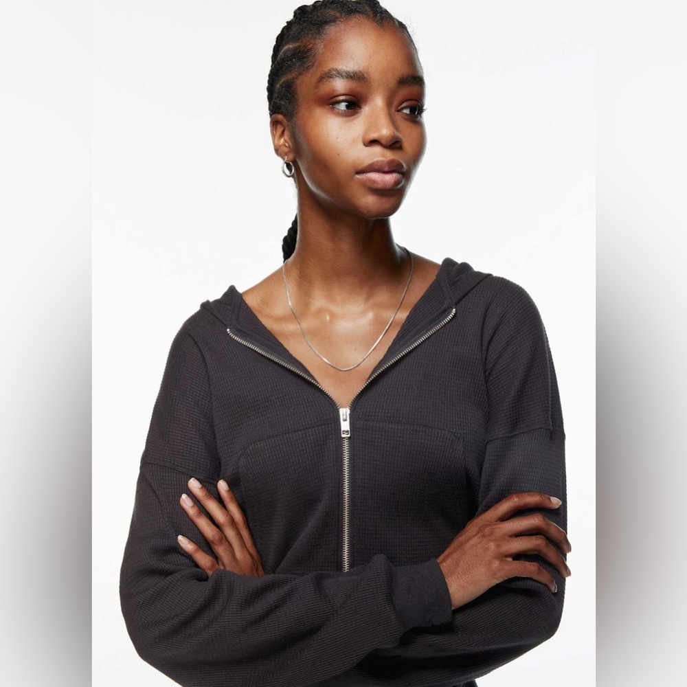 Tna Boxy Waffle Zip Hoodie Charcoal Grey Size 1 (XS/S)